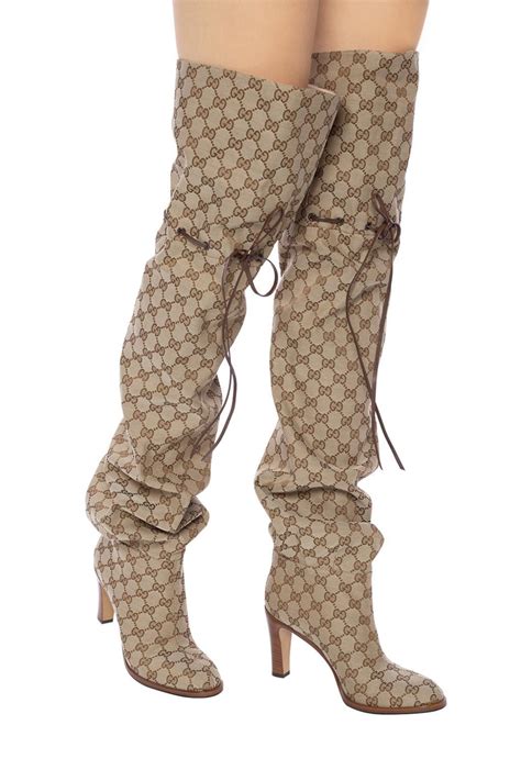 gucci brown riding boots|Gucci print thigh high boots.